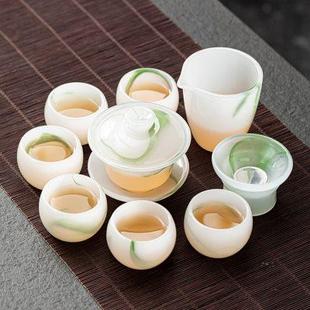 纯白玉瓷茶杯盖碗茶漏高端玻璃纯手工办公室家用 琉璃功夫茶具套装