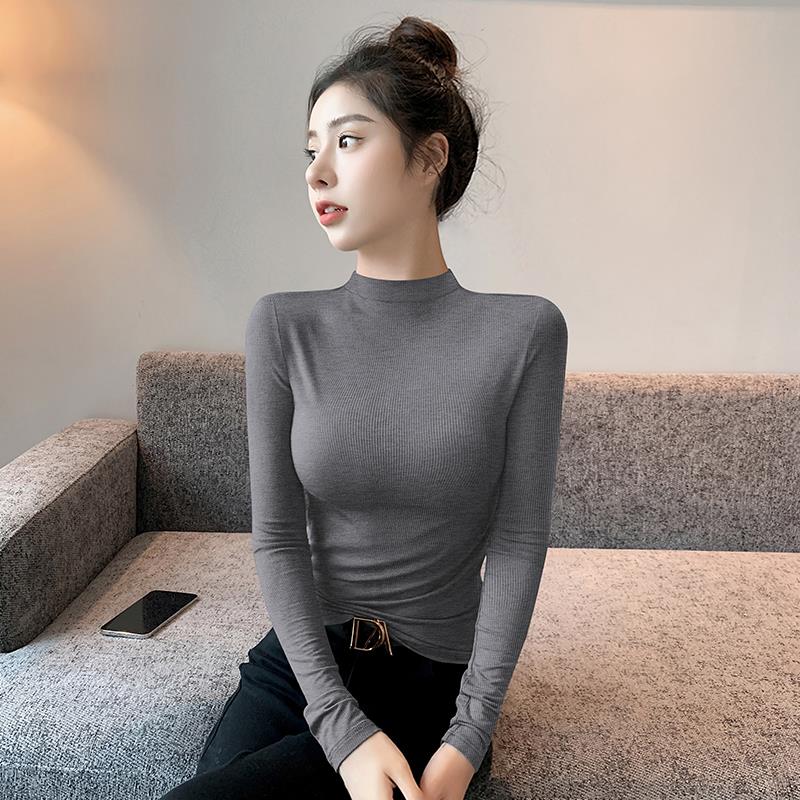 2025新款韩版软糯半高领打底衫女2025新款春秋小立领内搭针织长袖