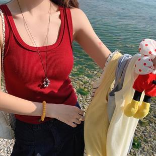 背心多巴胺打底无袖 2025新款 新款 韩版 红色针织吊带女内搭2025夏季