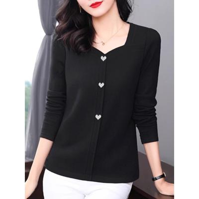 2025新款韩版纯棉长袖t恤女秋冬2025新款黑色妈妈宽松上衣大码胖m