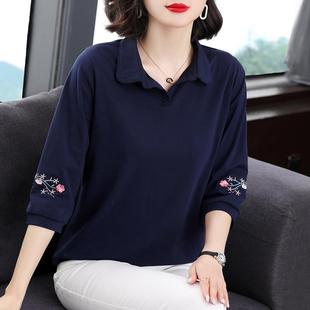洋派小衫 纯棉t恤女 秋衣外穿中老年人妈妈翻 韩版 2025新款