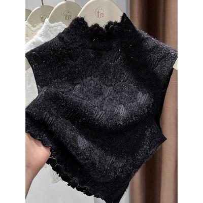 2025新款韩版半高领蕾丝假领子无袖背心木耳边打底衫女秋冬季短款