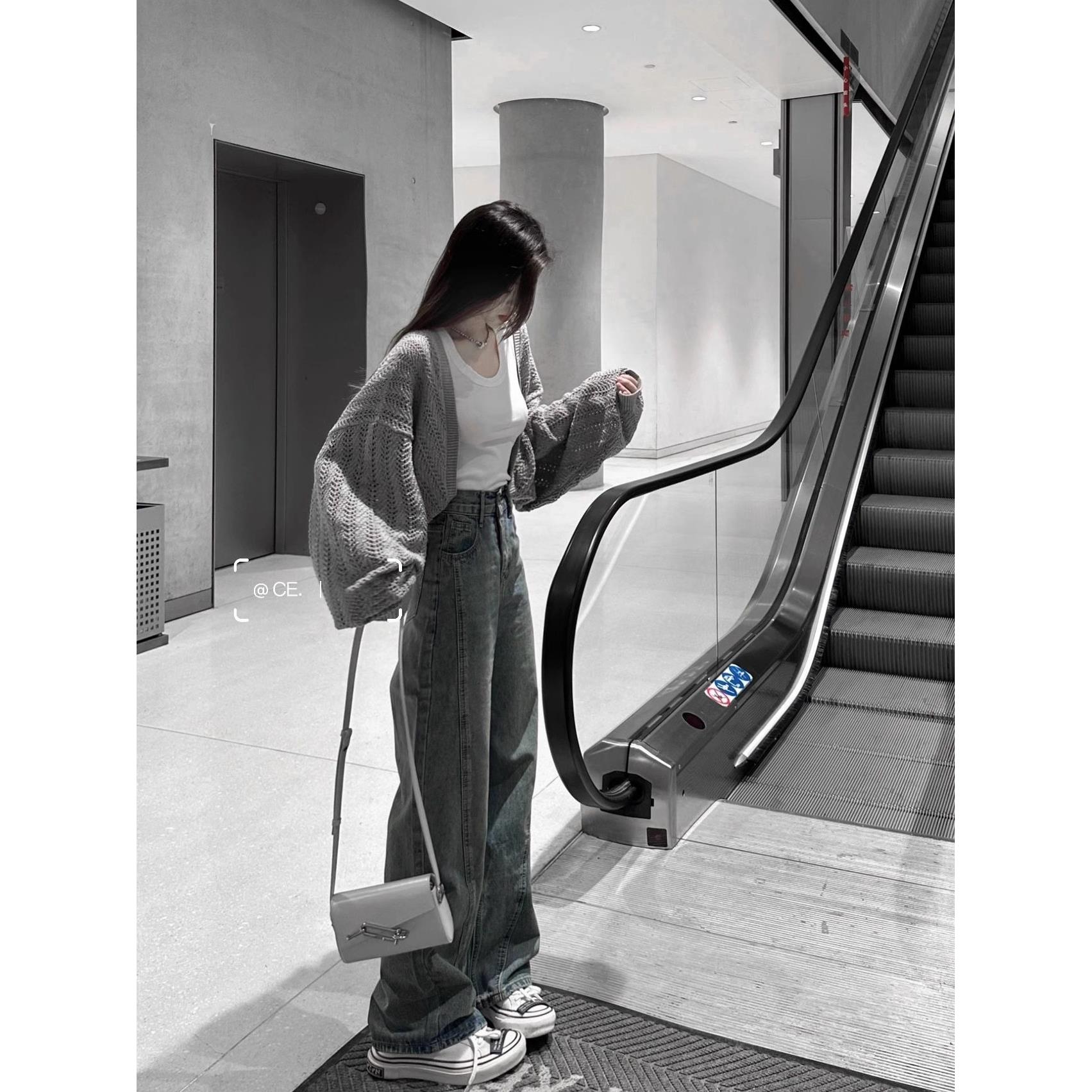 2025新款韩版冰丝防晒针织开衫女薄款镂空配吊带裙外搭罩衫短款上