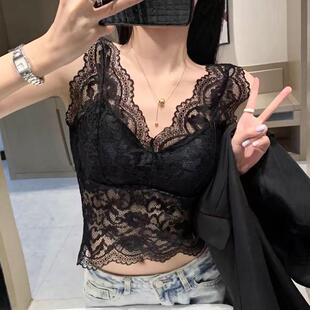 蕾丝吊带背心女外穿带胸垫美背文胸一体内衣西装 2026秋冬新款 法式