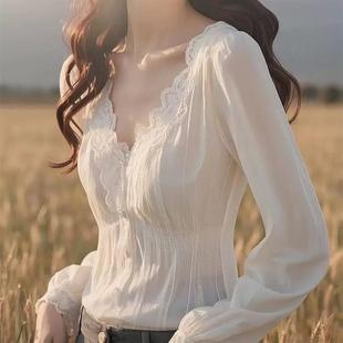 绝美独特别致时尚 法式 洋气小众轻奢减龄高级感白色蕾 韩版 2025新款