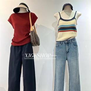 2025新款 韩版 彩虹色条纹复古森系针织吊带女叠穿韩系减龄外搭短款
