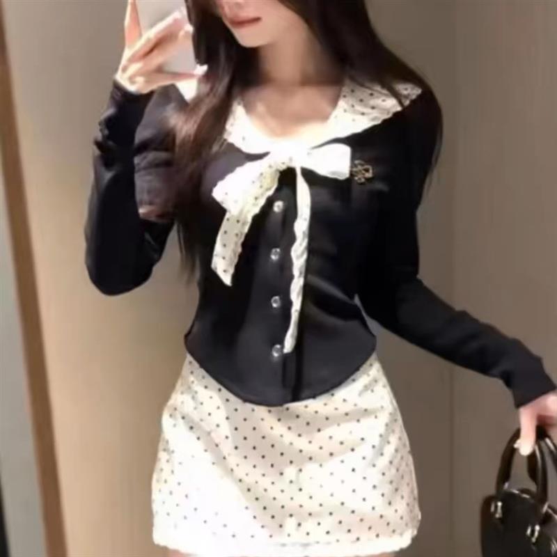 2025新款韩版纯欲风chic甜辣套装裙2025年早春穿搭别致绝美波点包