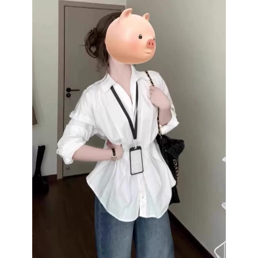 2025新款韩版法式白色气质绝美长袖衬衫女装春季衬衣外套褶皱独特