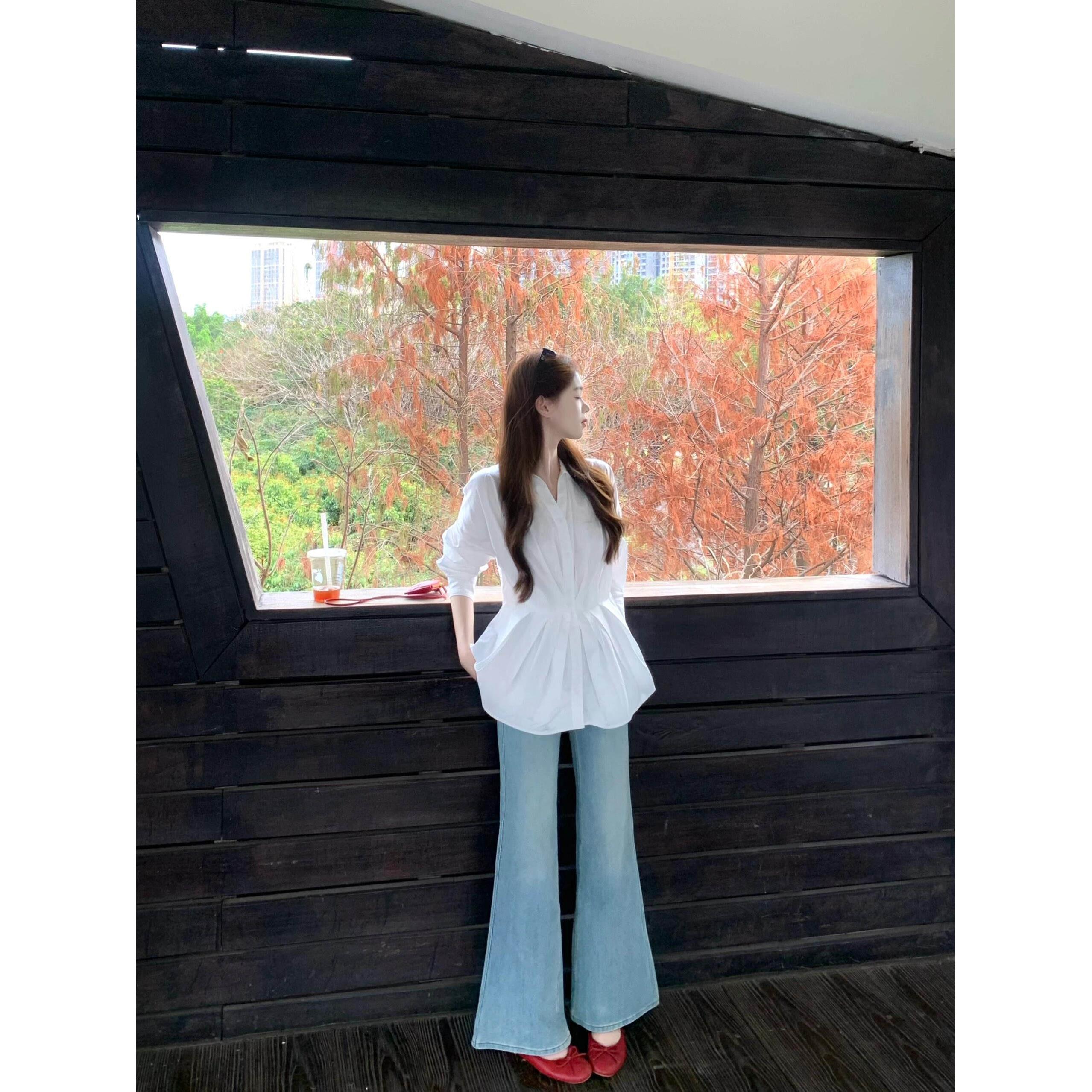 2025新款韩版法式气质绝美长袖衬衫女装春季衬衣外套褶皱独特收腰