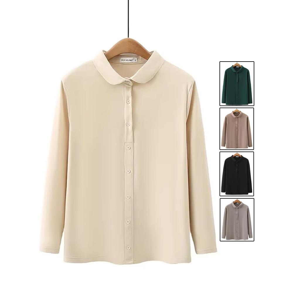 2025新款韩版胖mm加大码女装秋季女士纯棉打底衬衫女长袖弹力洋气