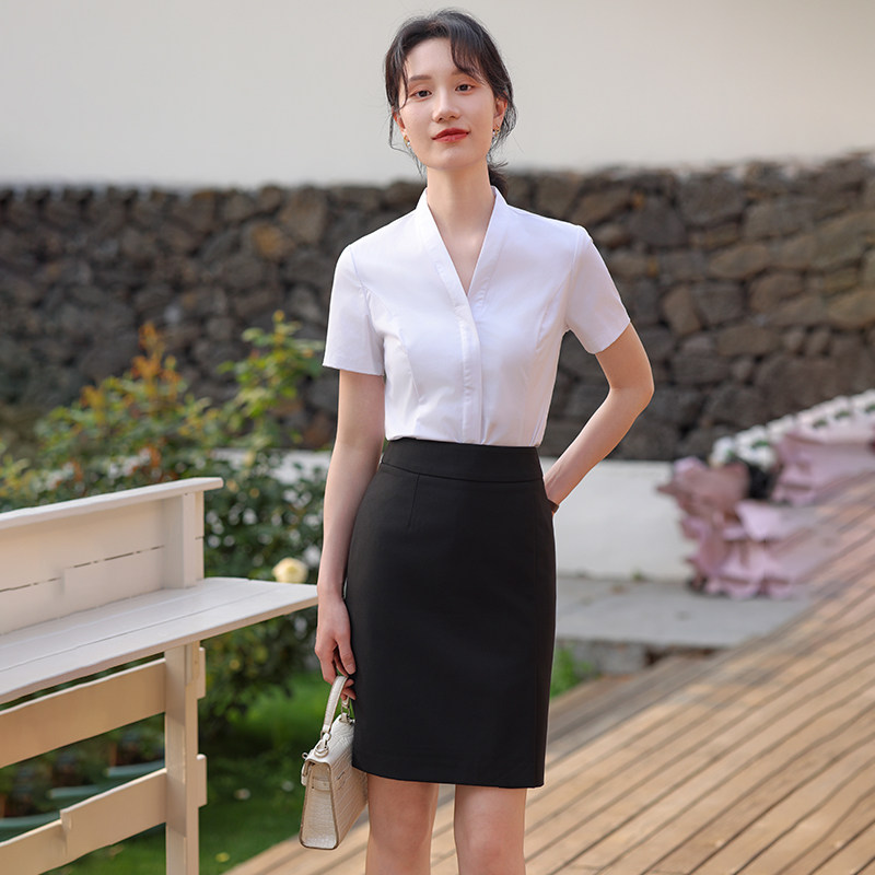 职业装白衬衫女工作服气质V领衬衣工装套装空姐面试正装空乘制服