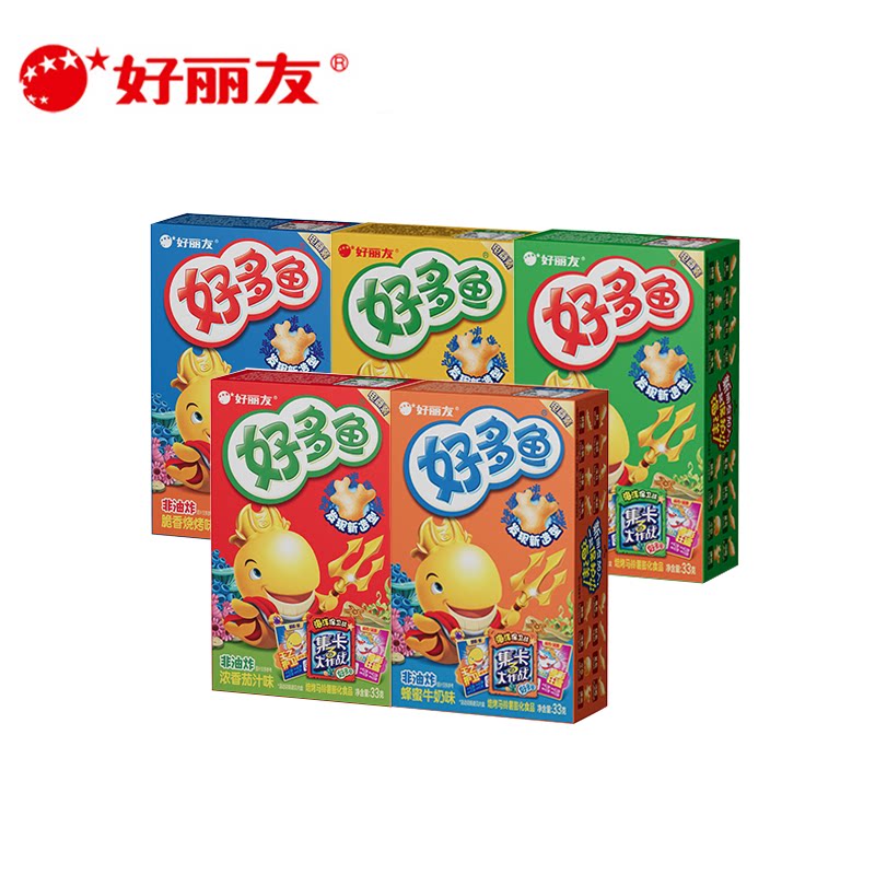 好丽友好多鱼33g4盒装休闲零食番茄烧烤海苔多口味儿童膨化零食