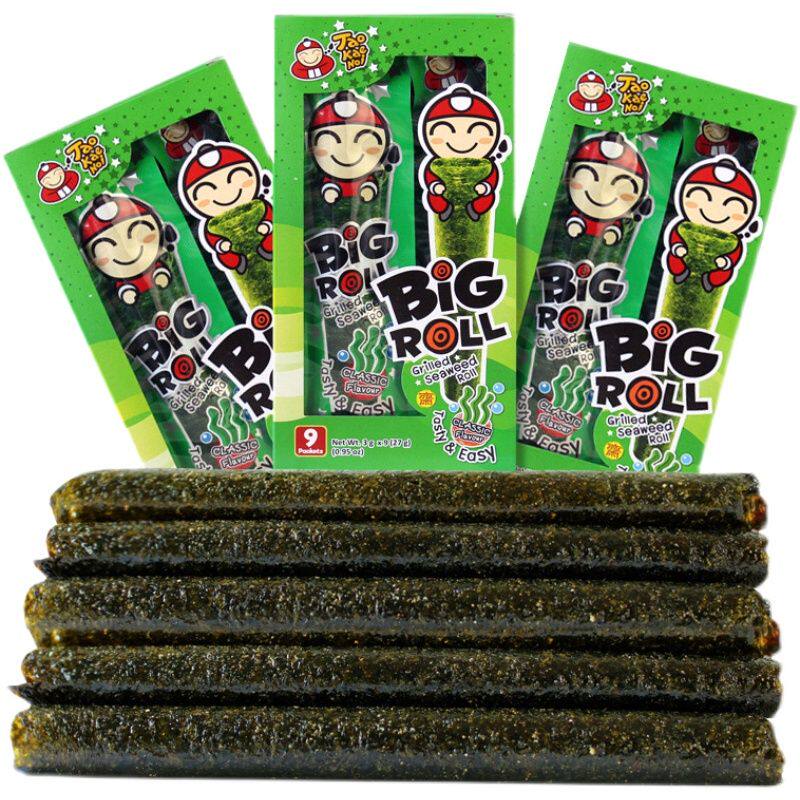 泰国进口小零食老板仔海苔卷27g3盒儿童原味烤脆海苔紫菜即食小吃