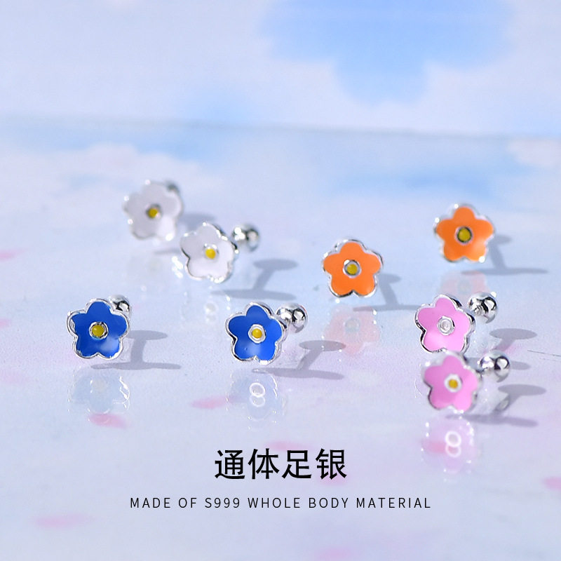 s999纯银耳饰时尚气质女士精品耳钉原宿足银耳骨钉花朵耳环银饰品