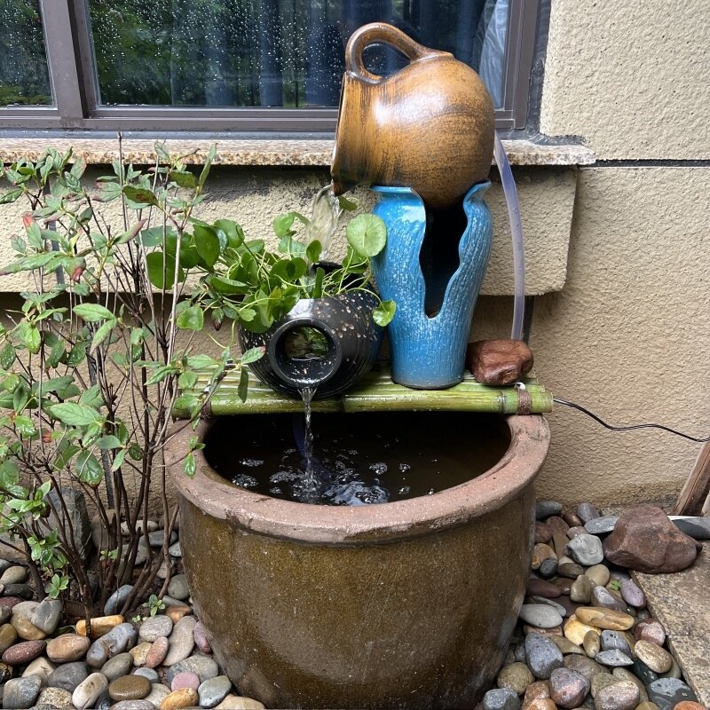 陶盘 粗陶庭院鱼池造景室外长型花盆流水组合倒瓶粗陶大口花盆