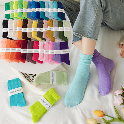 堆堆袜跳舞袜纯色棉袜