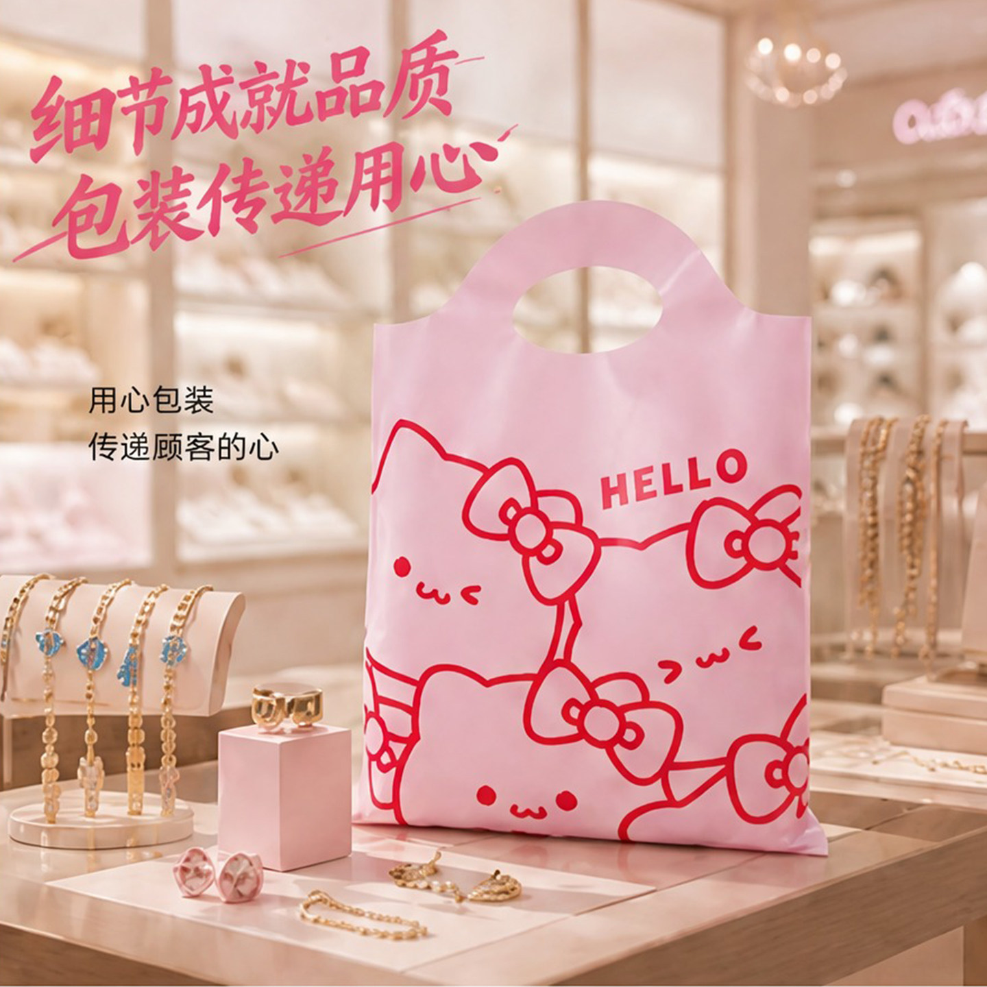 可爱首饰袋手提袋购物袋迷你塑料小袋子项链礼品袋戒指打包袋X109
