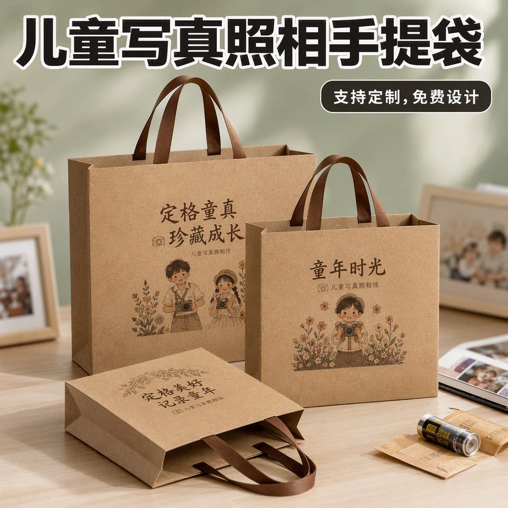 伴手礼手提袋儿童写真馆包装袋定制相册大容量纸袋购物袋印字Y580