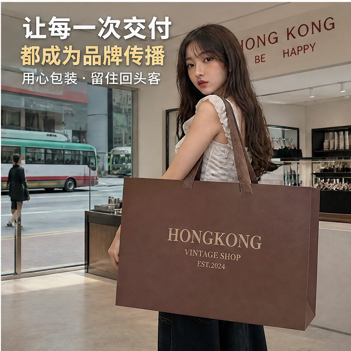 服装店手提袋复古港风女装复古港风加厚包装袋品牌服饰礼袋Y476