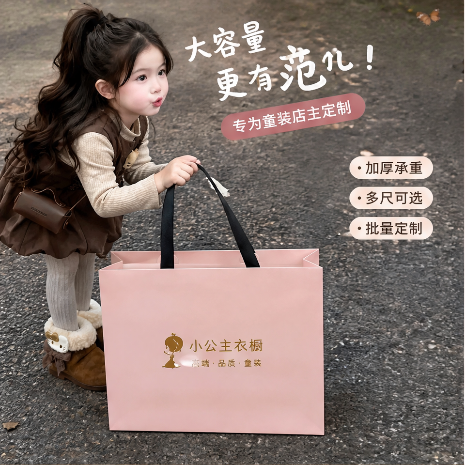 服装店手提袋女童公主风包装袋童装购物袋定制卡通加厚纸袋Y405