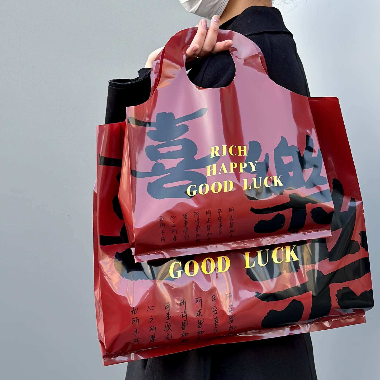 秋冬时尚手提袋服装袋红色高档礼品袋女装包装袋大容量购物袋R132