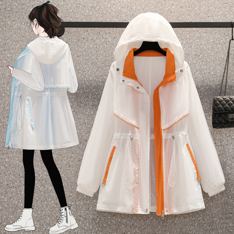 防晒衣女夏季透气轻薄款外套宽松大码胖mm收腰显瘦中长款防晒服潮