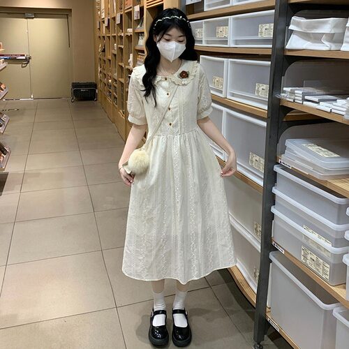 茶歇法式刺绣连衣裙女夏季小个子