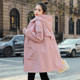 宽松大码 韩版 胖mm200斤收腰显瘦连帽外套 中长款 粉色风衣女春秋季