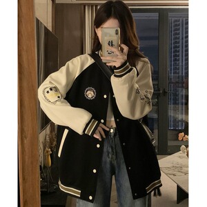 美式复古炸街棒球服外套女春秋2024新款宽松学生刺绣百搭夹克上衣