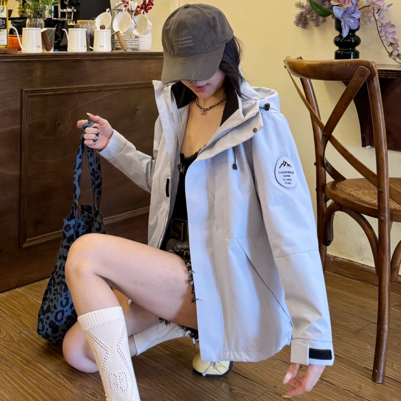 蓝色三合一冲锋衣外套女2025新款