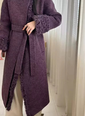 善气质高级感立领长款羊毛外套(配腰带)（含100羊毛）YS59-06888