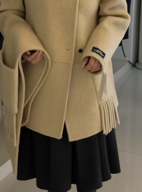 善小众设计个子气质毛呢羊毛外套(配流苏围巾)（含100羊毛）MY616