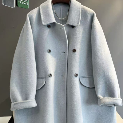 一善韩标韩系极简风双排扣小翻领羊毛外套（含100羊毛）n1166