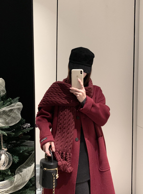 一善不挑人中长款羊毛外套(配针织围巾)(含5.3羊驼毛)121103w11