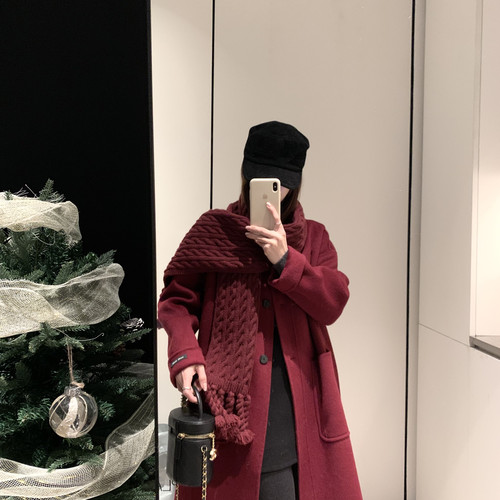 一善不挑人中长款羊毛外套(配针织围巾)(含5.3羊驼毛)121103w11