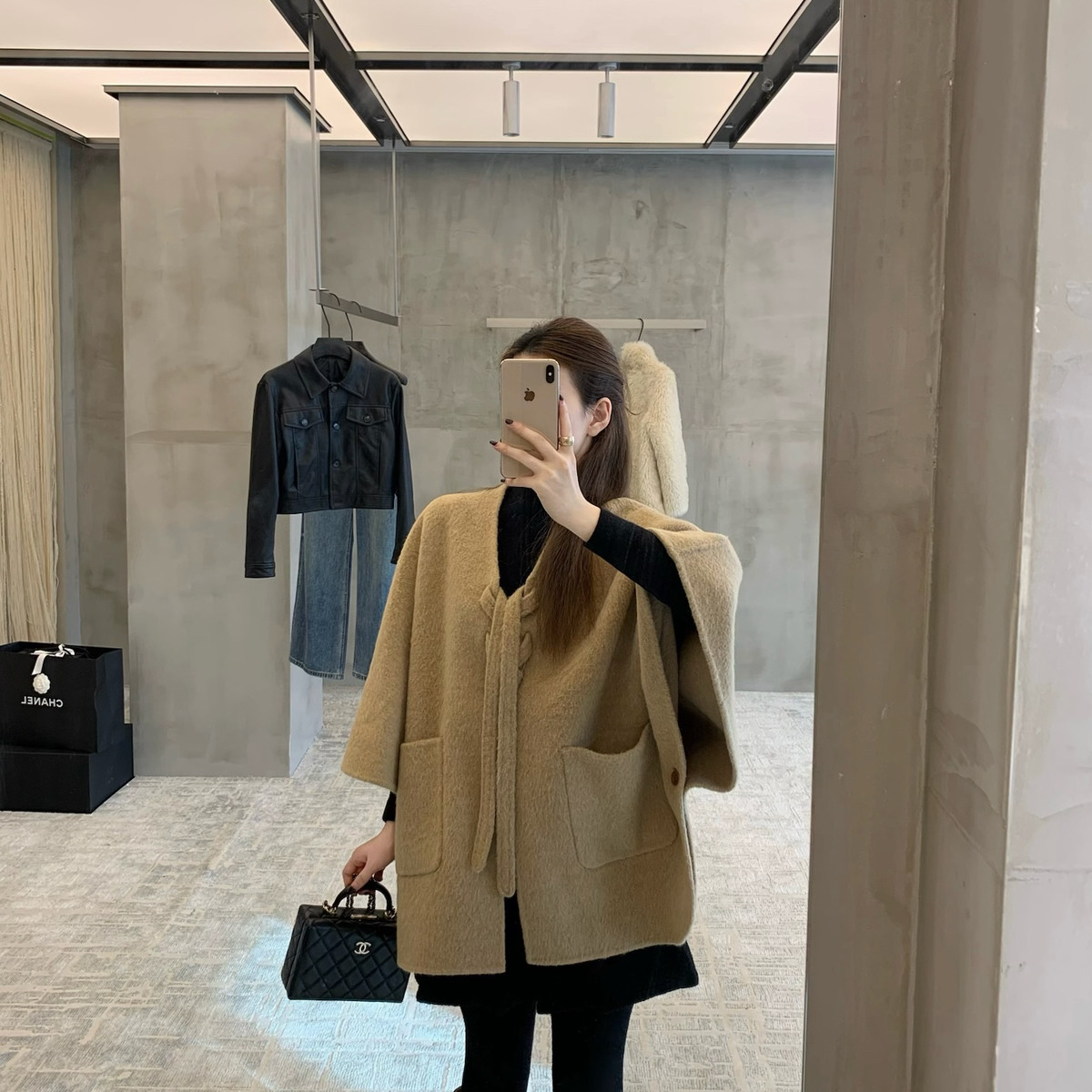 一善众绑带设计感羊毛呢斗篷羊毛外套(含60羊毛)(10苏力)25d023