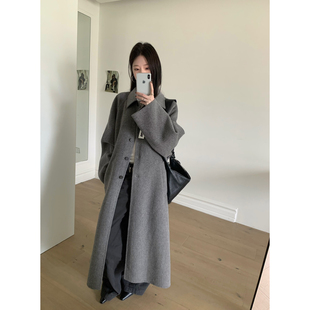 一善翻领羊毛大衣保暖外套日常通勤大衣配腰绳含95羊毛1141