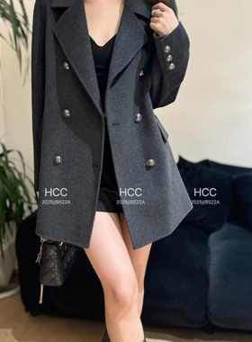 一善上新简约通勤双排扣修身中长款羊毛外套含80.3绵羊毛21-6