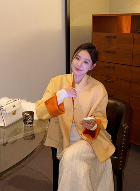 一善冬上新新中式国风撞色立领修身羊毛外套（含100澳毛）C14617