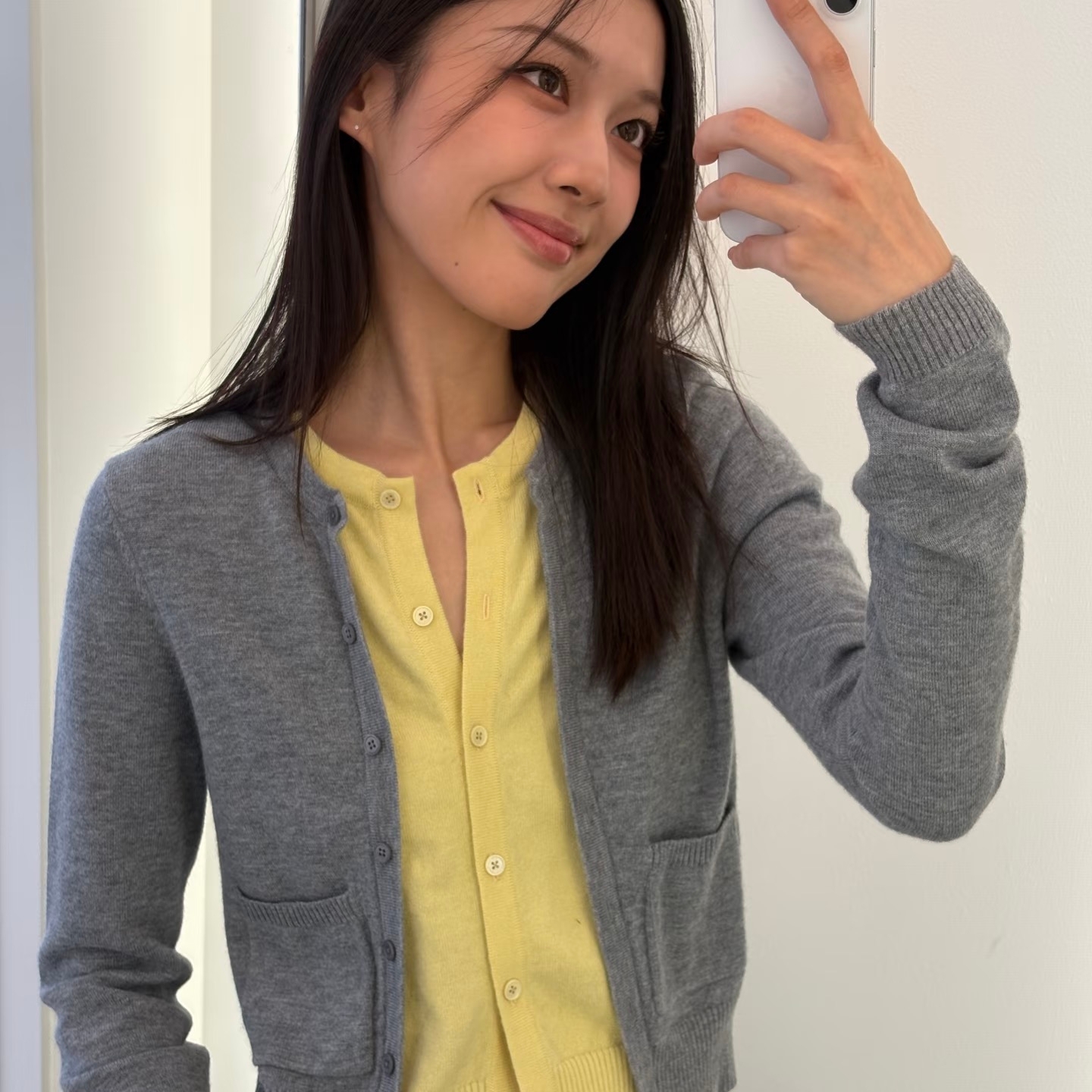 一善小众撞色拼接假两件细针针织开衫含9羊毛DM520101063