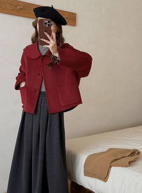 善小众设计女短款超好看冬装红色毛呢羊毛外套（含100羊毛）CY668