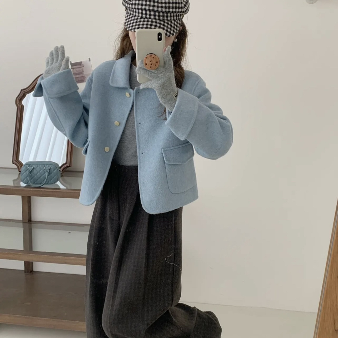 一善女短款减龄小香风双面羊绒大衣韩版羊毛外套(含100羊毛)8209