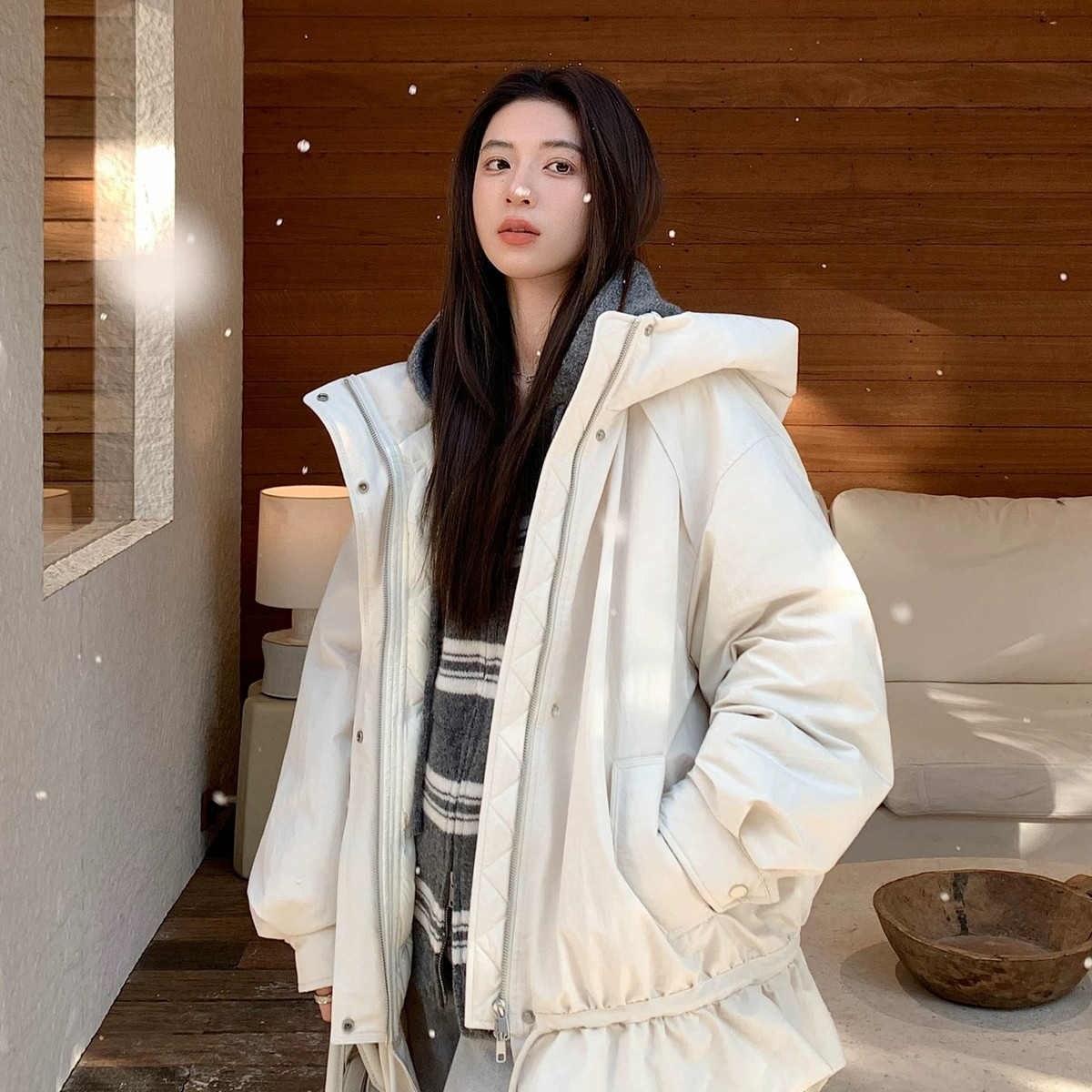 一善家小众设计感荷叶边花苞下摆时尚棉服外套棉服99113