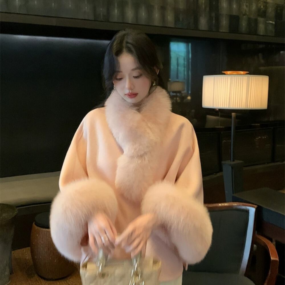 一善羊毛外套配可拆卸狐狸毛领含100狐狸毛S-FDD2825599