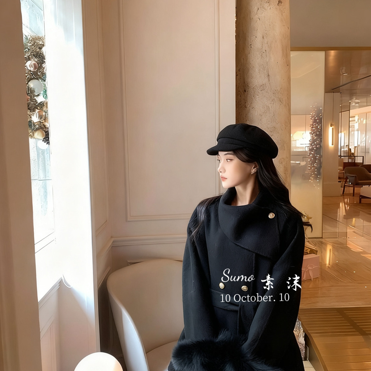 一善毛外套配可拆卸狐狸袖毛,腰带含100羊毛WW-JC732155