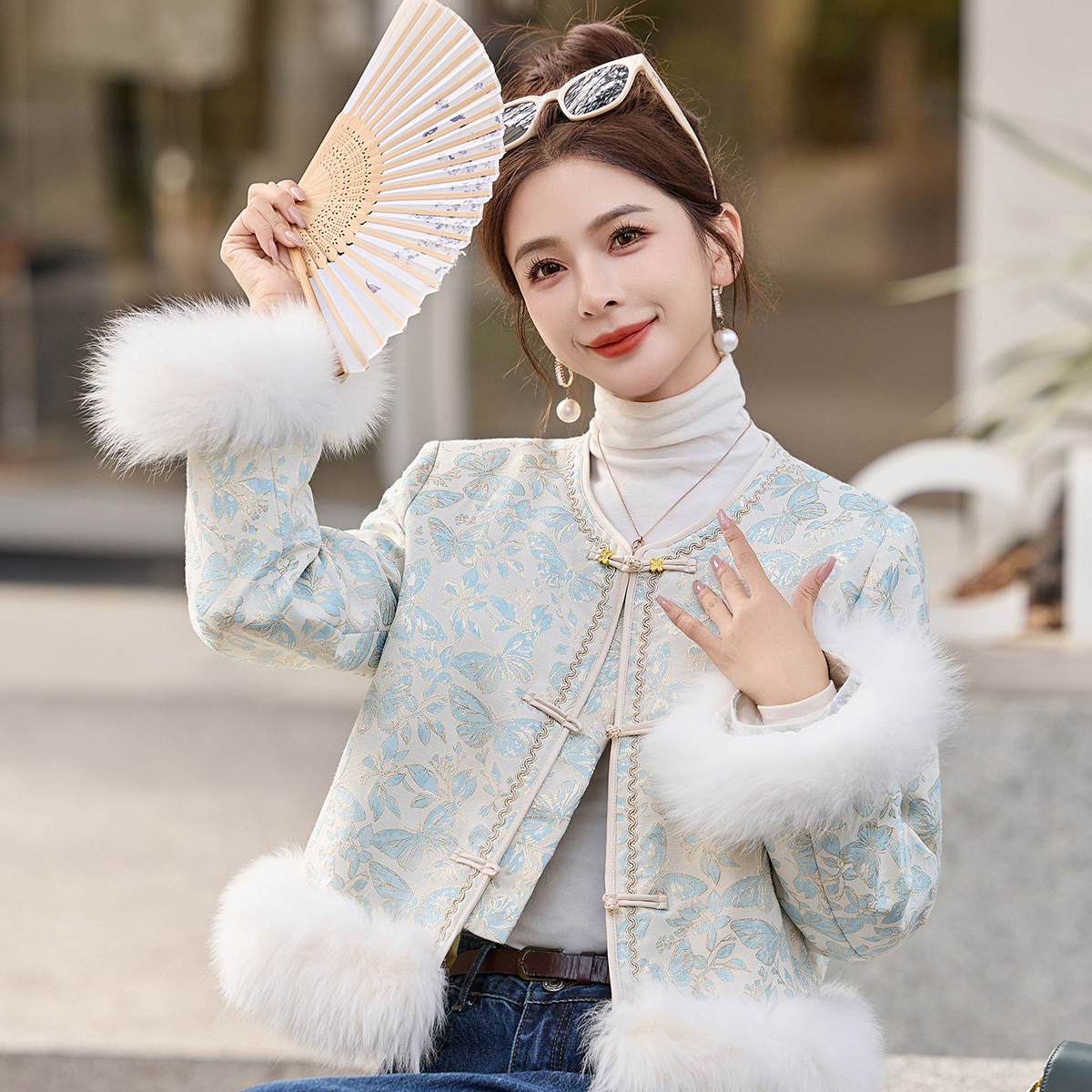 一善家级感国风外套保暖羽绒服外套(配可拆卸狐狸袖毛+下摆)2560