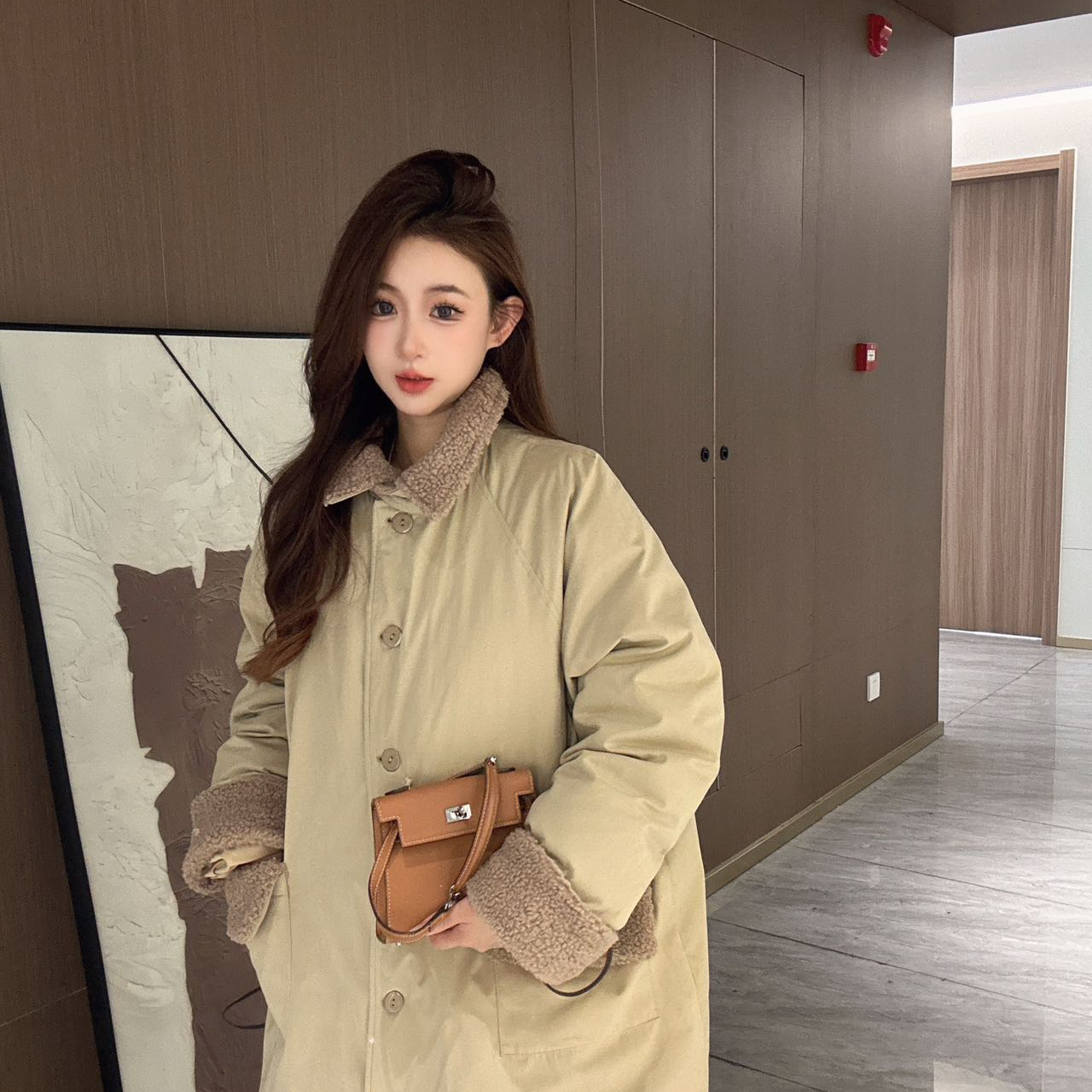 一善设计领中长国标白鸭绒保暖羽绒服外套(配同色包包)S-ASW2299