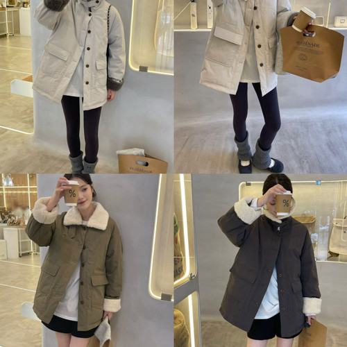 vocavaca-接仿羊羔毛可立一手长轻薄工装风保暖羽绒服外套8002M善