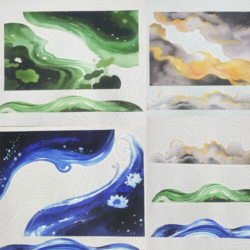 环创水墨晕染绿蓝系列边框边条