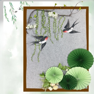 幼儿园小学墙面绿色环创贴壁饰新中式春天绿色主题黑板背景墙贴